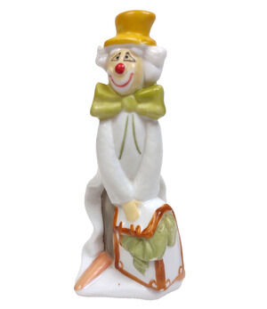 Vintage Painted Ceramic Clown Figurine Retro Closing a Bag 6.25” Tall Mint